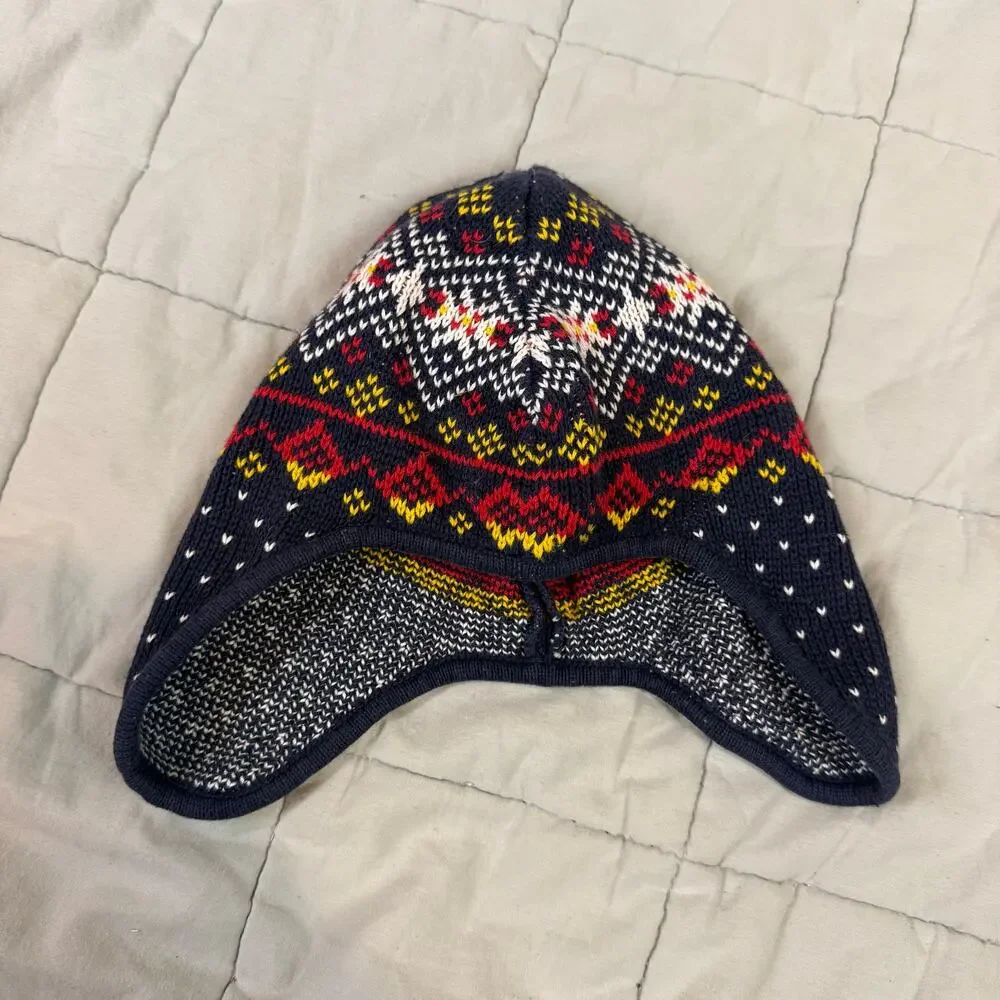 Hanna Andersson Fair Isle Winter Trapper Hat Cotton Ear Flaps Boys M Blue Red